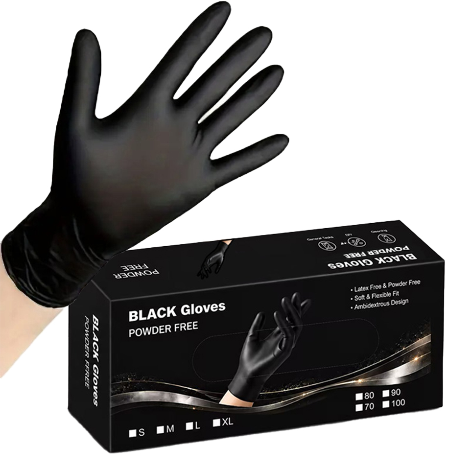 Latex Disposable Glove - 100 قطعة/صندوق قفازات نيتريل سوداء للاستخدام