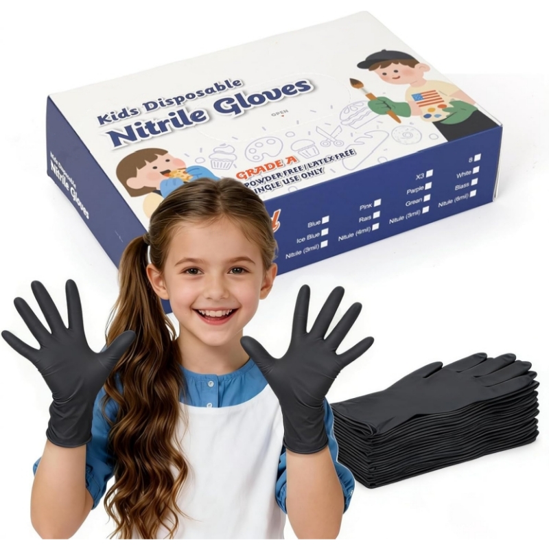 Latex Disposable Glove - قفازات نيتريل سوداء للأطفال من 4-12